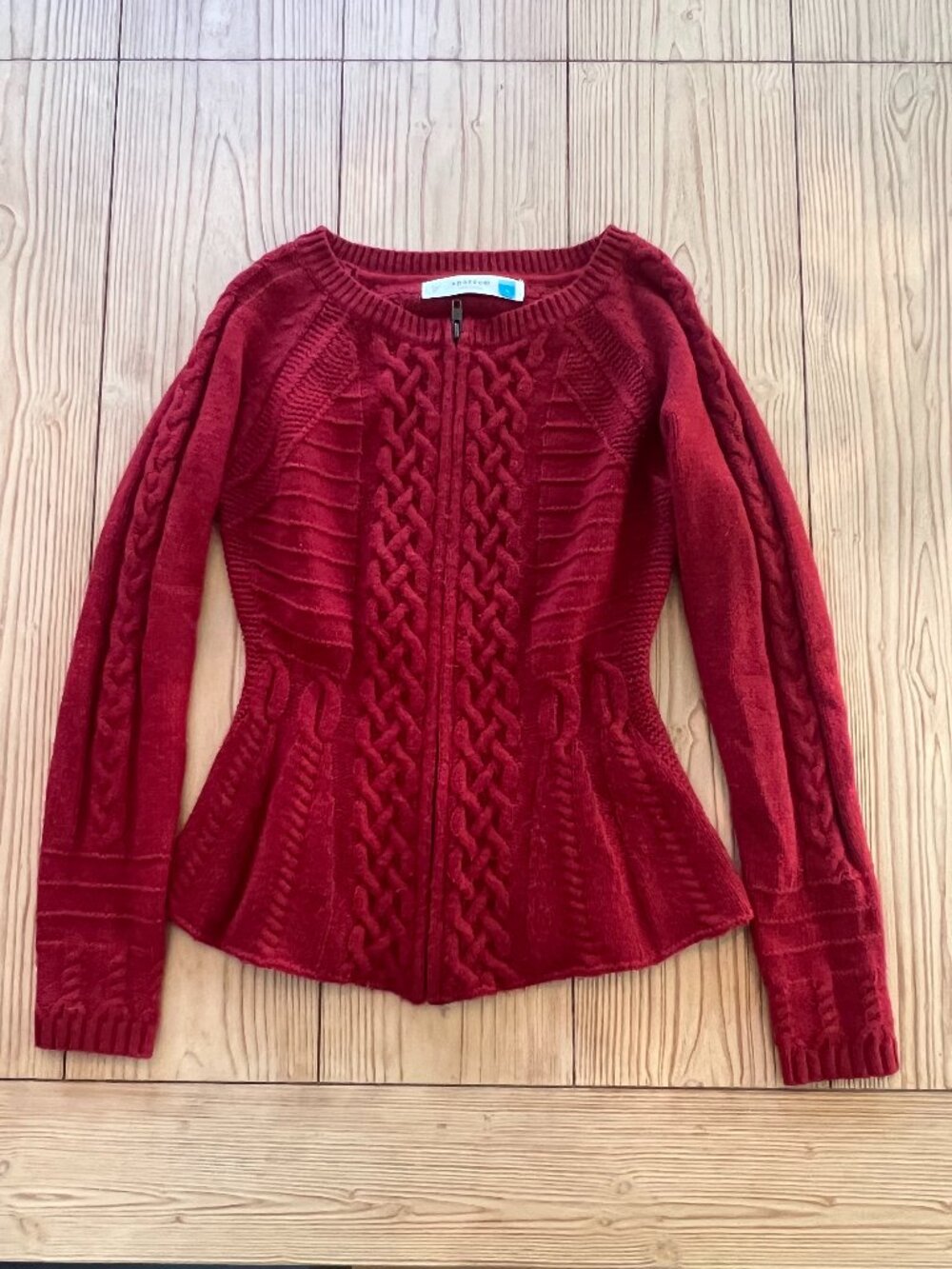 Anthropologie Sparrow Red Cable Knit Zip Cardigan Sweater Small